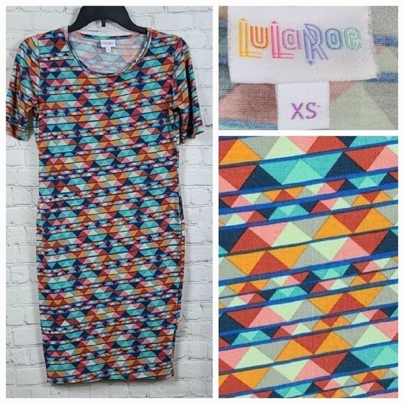 LuLaRoe Julia XS 2/4 Aztec Tribal Print Knee Length Stretch Fitted T-Shirt Dress - Picture 13 of 13